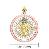Celtic tradition in Fleur de Lis Three Tone Rose Compass Pendant OTP1118 - DiveSilver Jewelry